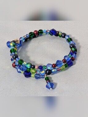 Water Element Inspired Memory Wire Bracelet with Blue, Green, Purple Crystals